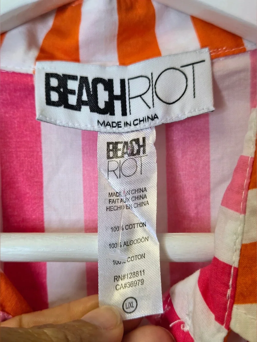 Beach Riot Striped Button Down Shirt Coverup Pink Orange Size L/XL